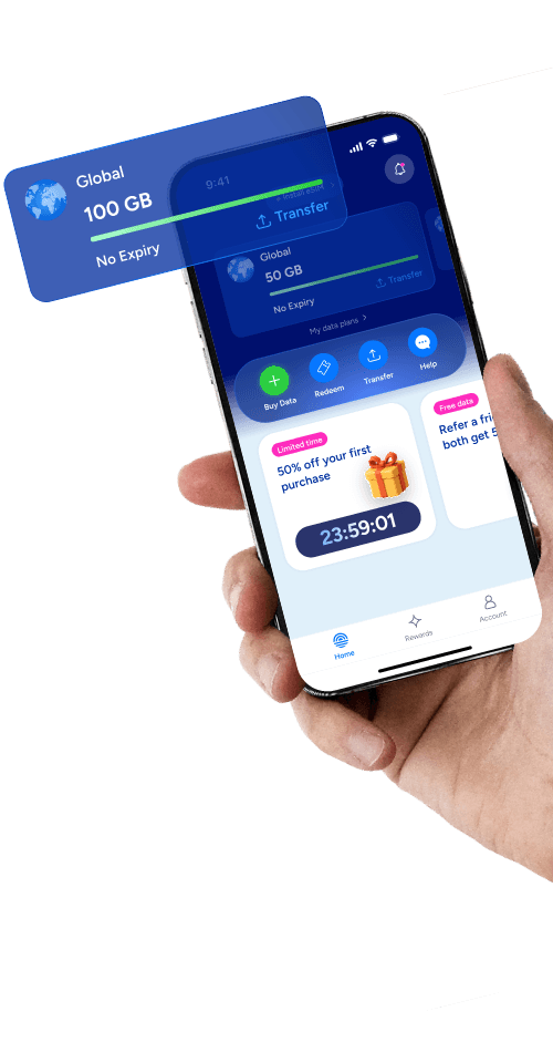 Eskimo eSIM app showing data plans and promotions